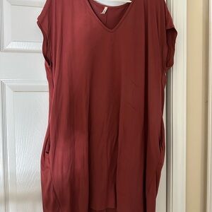 Mittoshop V-Neck Midi Dress in Deep Rust